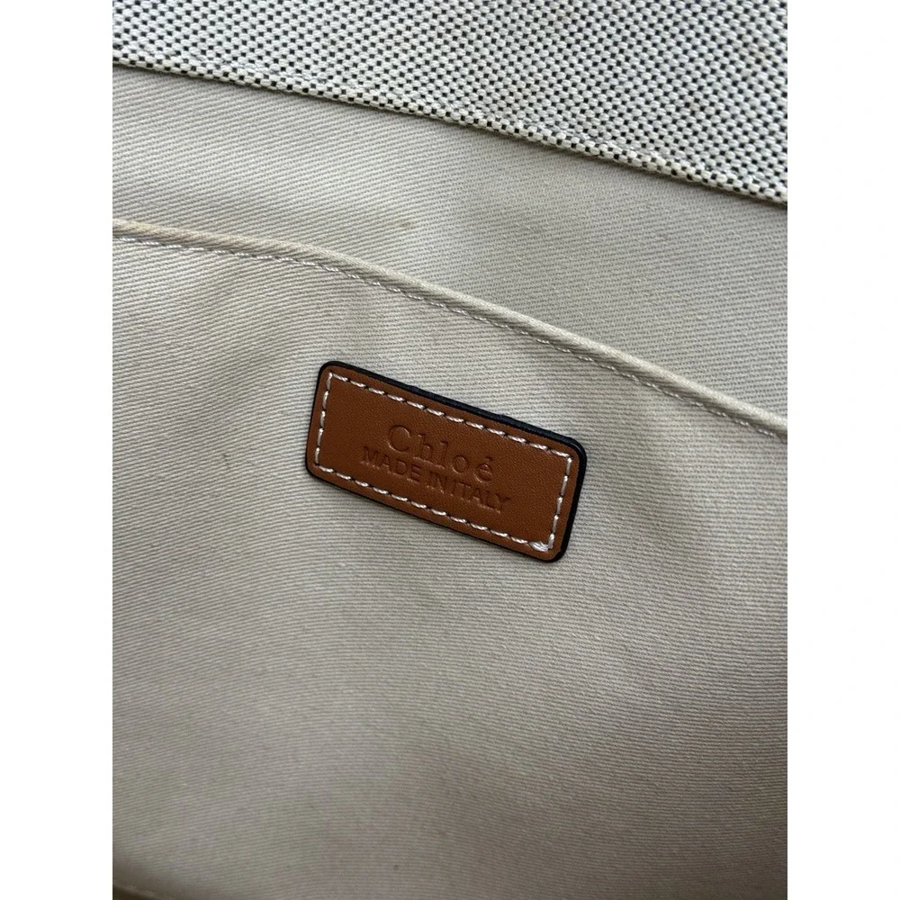 Chloé Woody Medium Tote Beige Canvas Brown Leather Logo Tote Bag Italy